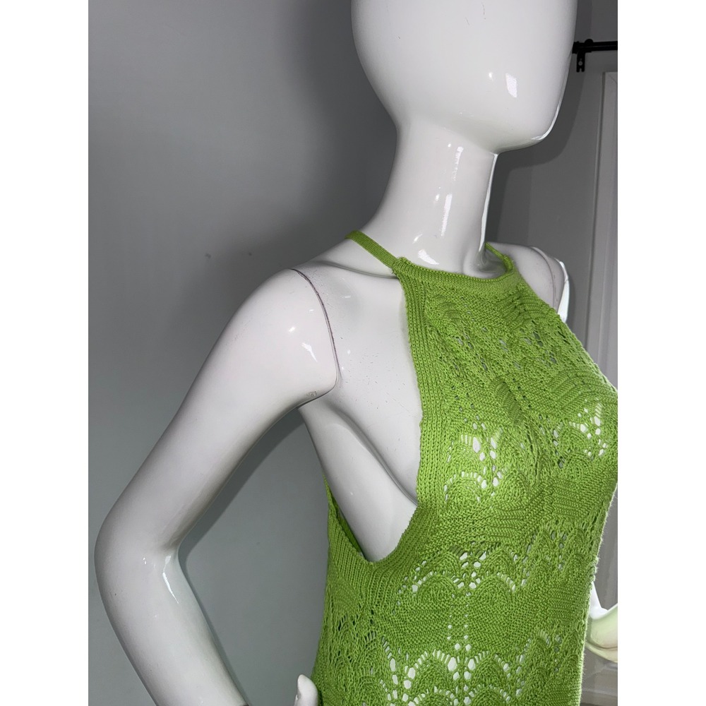 House of Harlow 1960 Neon Green Crochet Halter Maxi Dress Open Back size Sโ New - Picture 7 of 12
